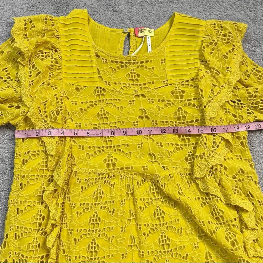 Anthropologie Clementine Blouse Eyelet Ruffle Pullover Puffed Sleeve Top Size 8